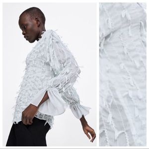 NWT. Zara Light Green Fringed Blouse. Size M.